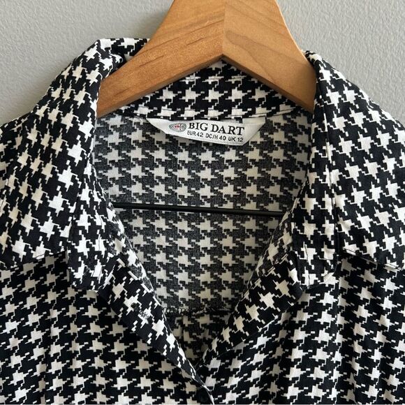 Big Dart Button Down Black and White Houndstooth Shirt Women’s Size Medium UK 12 - Picture 3 of 9